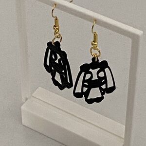 3D printed Ghost Girl Black and Gold Earrings